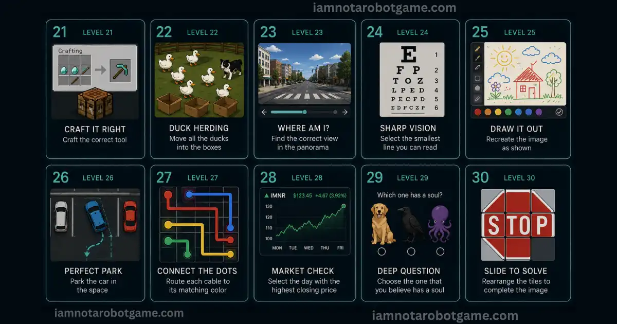 I'm Not a Robot game levels 21 to 30 — mid-game grind challenges