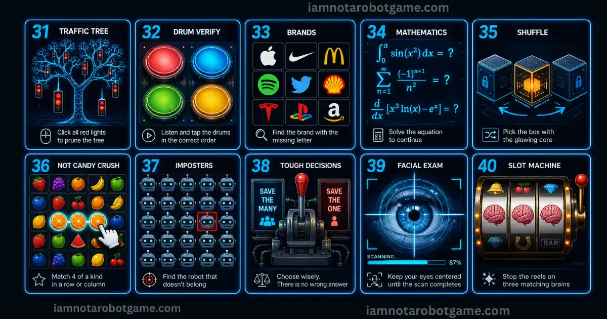I'm Not a Robot game levels 31 to 40 — late game challenges