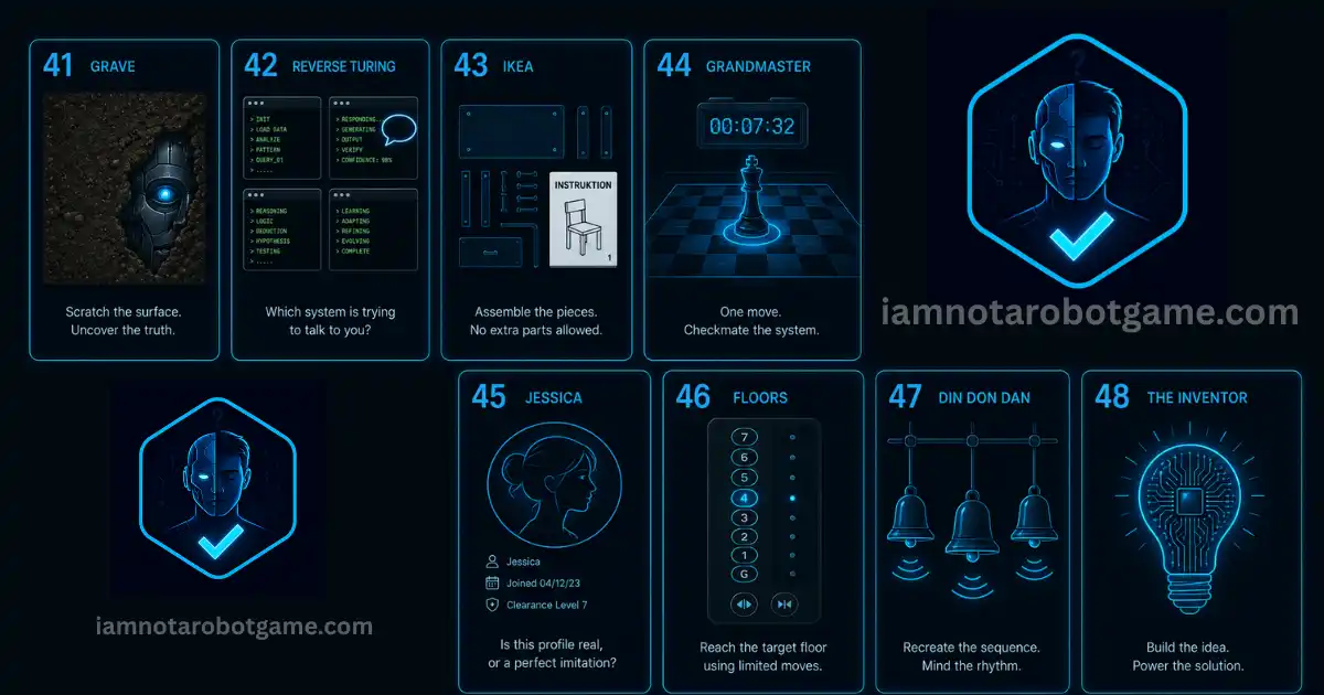 I'm Not a Robot game levels 41 to 48 — final stretch endgame challenges